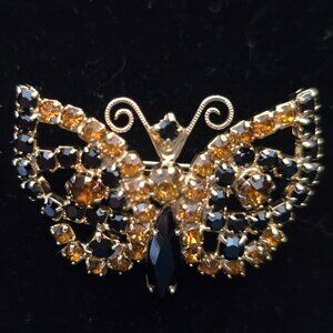 Beautiful Vintage Verified Juliana Crystal Amber Topaz Butterfly Brooch / Pin